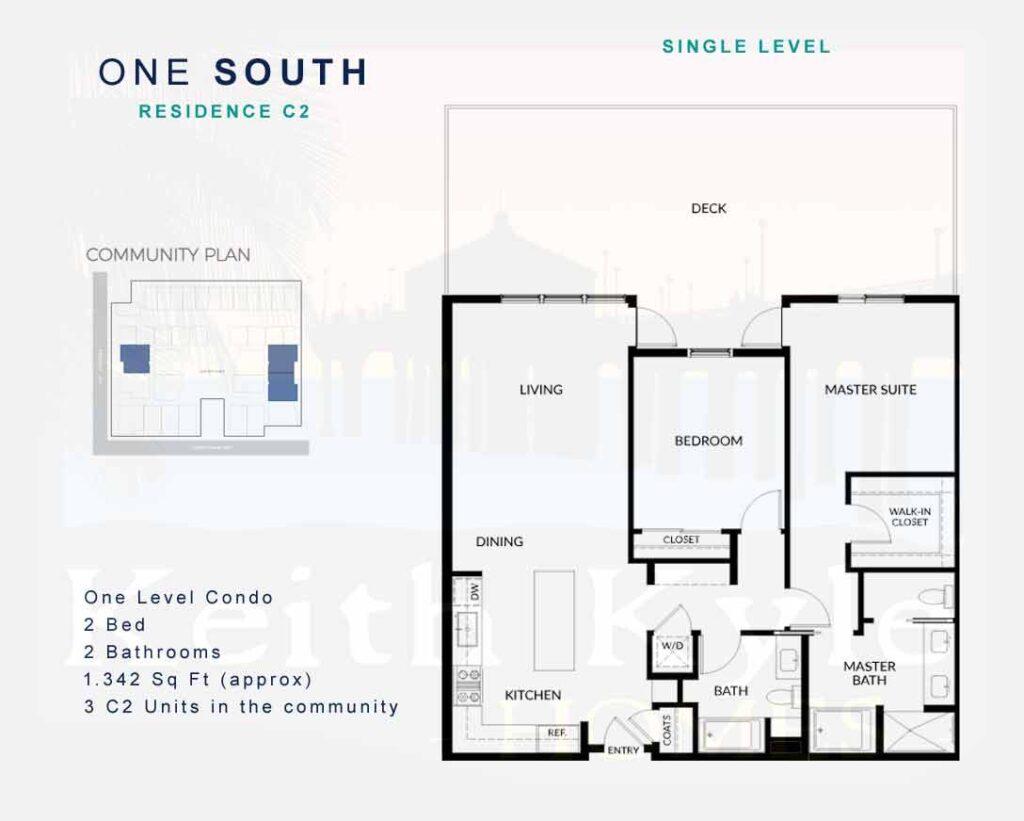 Residence C2 condo floorplan at One South in Redondo Beach